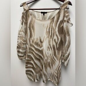 Picadilly Fashion Tan / Egg Shell Color Sheer Cold Shoulder Top Size L